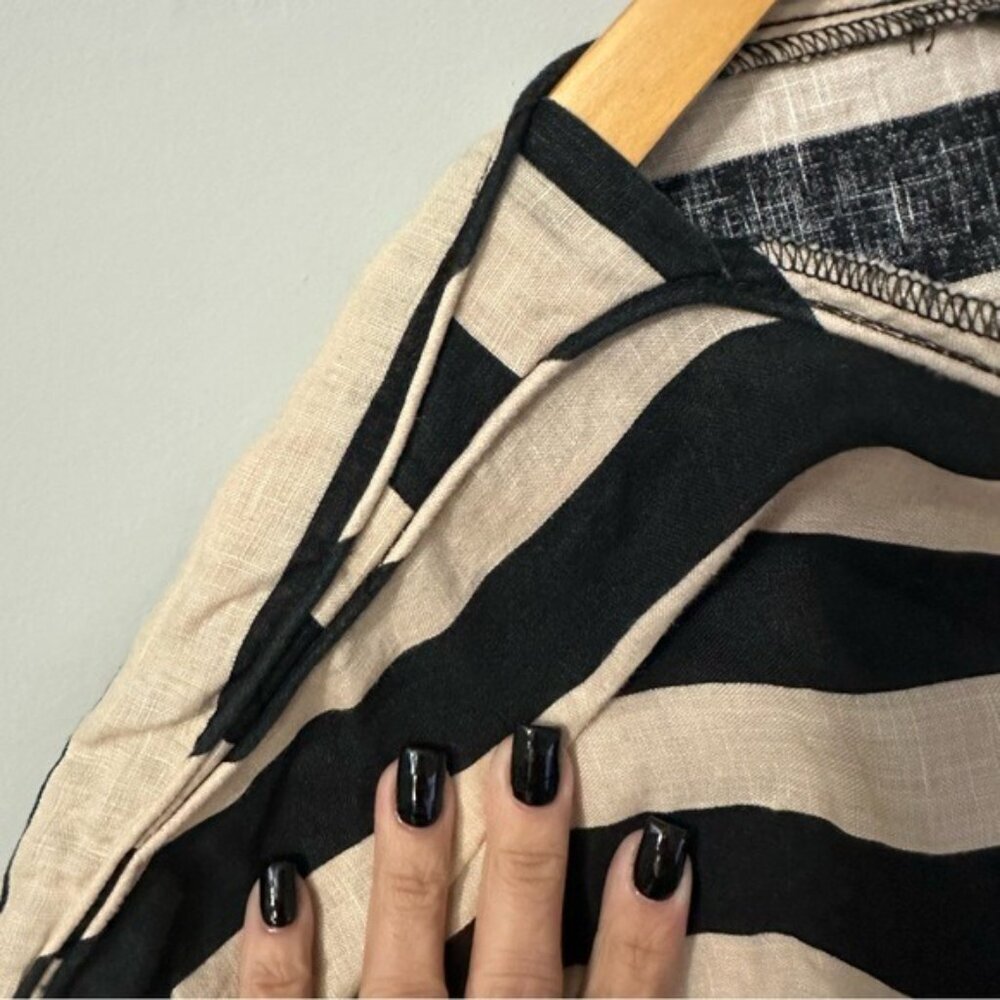 Zara Linen Striped Blouse Black Cream Nautical Minimalist Breton Top Small - Picture 5 of 11